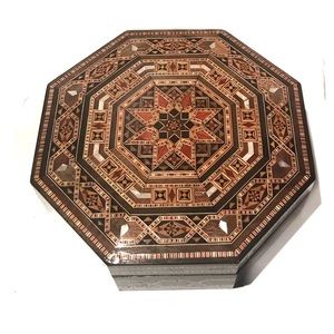 Walnut and mother of pearl octagon jewelry box